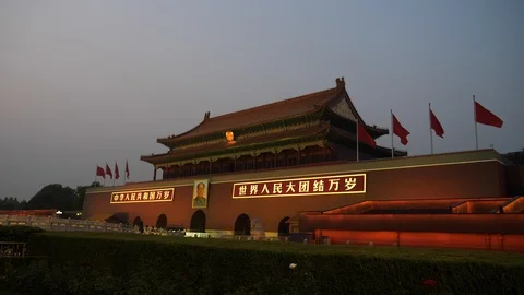 4K, sunset image of the Celestial Peace Gate of the Forbidden City in Beijing Stock Footage 99363206