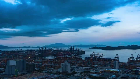 4K Sunset to Night Timelapse of Port Sunset Glow Vídeo Stock 344372418