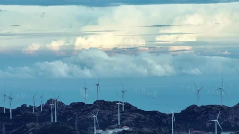 4K Sunset Over Mountain Wind Farm China Drone Vidéo 336499902