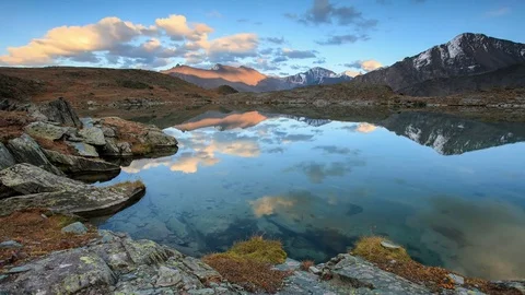 4K. Sunset over in the Valley of the Seven Lakes, Altai Republic, Russia. U.. Stock Footage 73849343