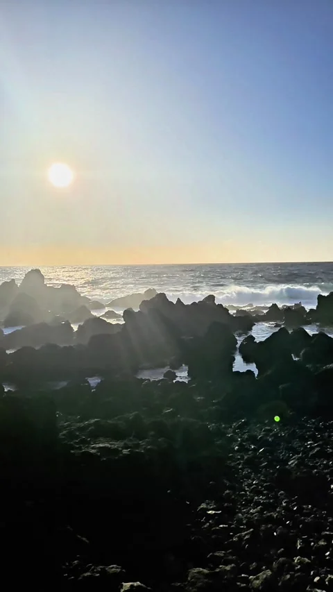 4K Sunset Over Volcanic Rocks in Puerto de Santiago - Tenerife Coastline Stock Footage 333549325
