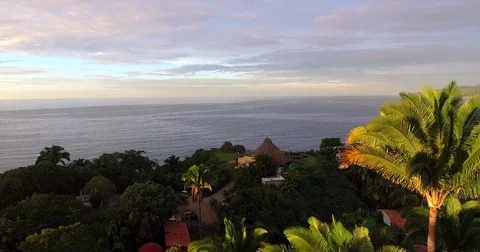 4K Sunset Palm Tree Fly By Sayulita, Mexico Stock Footage 85011874