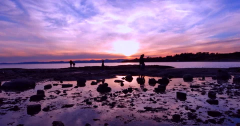 4K Sunset Reflection on Tidal Pools and Rocks on Ocean Stock Footage 49787832