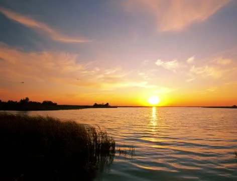 4K - sunset on the river Stock Footage 21347332