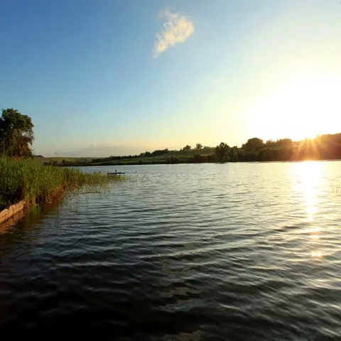 4K. Sunset on the river Seversky Donets. Koksoviy village, Rostov Region, Russia Stock Footage 69402962