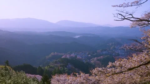 4k Sunset Scene over Mt Yoshino Landscape of Japan in Spring Stock Footage 340779982