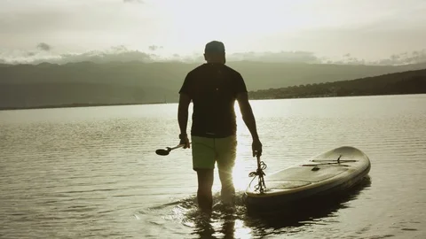 4K Sunset StandUp Paddling  Stock Footage 93072561