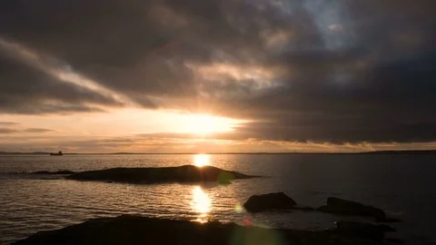 4K Sunset Time Lapse Above The Ocean With Moving Clouds. Stock Footage 84800787