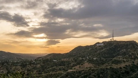 4k Sunset Time Lapse over the Holly Wood Sign in Los Angeles, California Stock-Footage 81080998