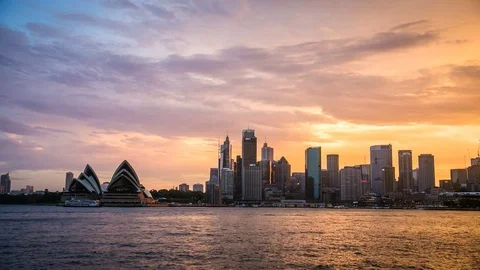 4K sunset time lapse of the Sydney skyline with clouds Stock Footage 84186683