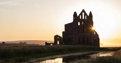 4K sunset time lapse of Whitby Abbey in North Yorkshire, UK Stock Footage 35145685