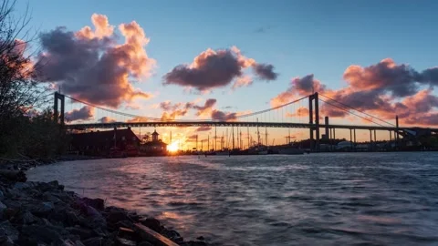 4K Sunset timelapse of bridge sweden Gothenburg Stock Footage 168908638