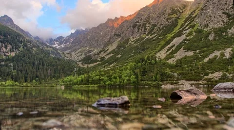 4K Sunset timelapse in High Tatras, Popradske pleso, Slovakia. Stock Footage 68376874