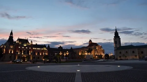 4K Sunset Timelapse of the old city center of Oradea, Romania Stock Footage 82040895