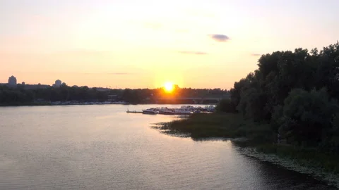 4K sunset view on the Dnieper River in Kyiv. Stock Footage 196062517