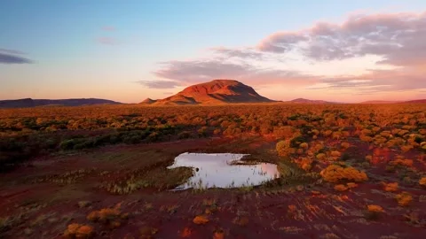 4K Sunset View of Mount Robinson in Karijini National Park Australia Stock Footage 332157350