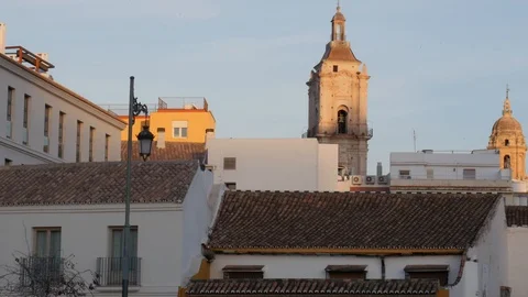 4k sunset wide angle static shot of the skyline of a historic european city Stock Footage 123632933
