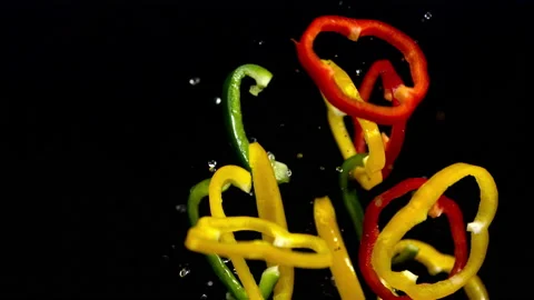 4K Super 1000 FPS Super Slow-Mo Of Bell Pepper Floating In Air Stock Footage 151446357