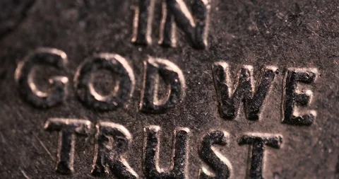 4k Super Macro Close Ups- U.S. Currency- "In God We Trust" Printed on Quarter Stock Footage 129395051