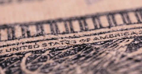 4k Super Macro Close Ups- U.S. Currency- "United States" Printed on on $20 Bill Stock Footage 129395112