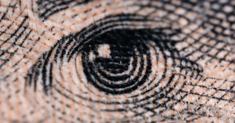 4k Super Macro Close Ups- U.S. Currency-  Andrew Jackson's Eye on $20 on Quarter Stock Footage 129396322