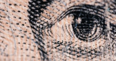 4k Super Macro Close Ups- U.S. Currency-  Andrew Jackson's Eye on $20 Bill Stock Footage 129396327