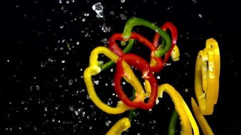 4K Super Slow-Mo Of Bell Pepper Floating In Air Stock Footage 151447002