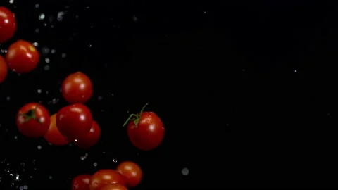 4K Super Slow-Mo Of Cherry Tomatoes Floating In Air Stock Footage 151446645