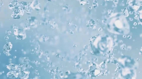 4K Super Slow Motion Clear Water Droplets and Bubbles on Blue Video stock 332157344