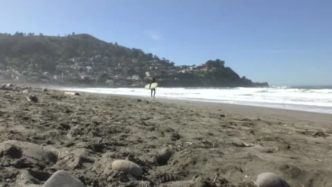 4K Surfer at pacifica beach san francisco california USA california westcoast 4K Stock Footage 161000563