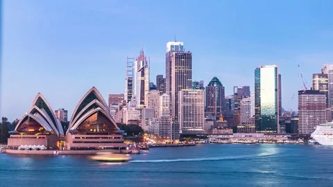 4K Sydney Opera House CBD Sunrise Stock Footage 77119159