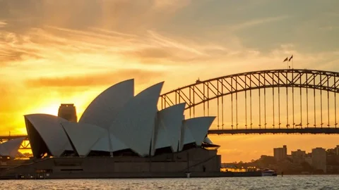 4K Sydney Opera House Sunset Timelapse Stock Footage 77126338