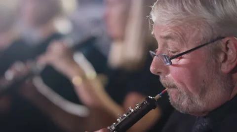 4K Symphony orchestra during a performance with focus on woodwind section Stock Footage 68639043