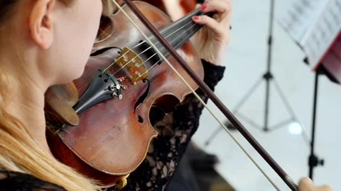 4K Symphony orchestra during a performance with focus on violinist Video stock 169609224