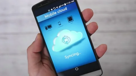 4K Synchronize Mobile Cloud App On Smartphone Stock Footage