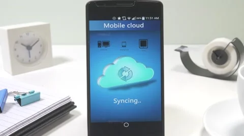 4K Syncing Cloud Storage Data on Smartphone Video stock 61564870
