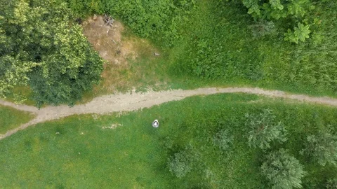 4K Takeoff drone in the park 100 meters up. View from the camera drone down Video stock 110501583