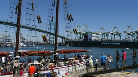 4K Tall Ship Loading Up Passengers Stock Footage 41548005