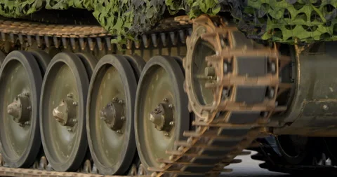 4K - Tank tracks in motion. Close-up Stock Footage 222926352