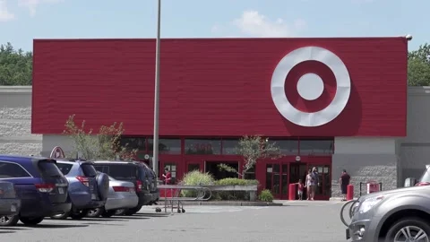 4K Target retailer customers exit store after shopping Stock Footage