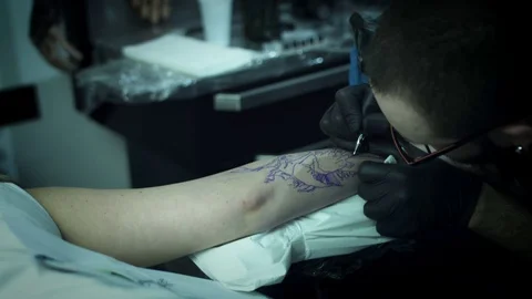 4k Tattoo Artist Studio - Work in Progress Stock Footage 75170371