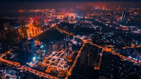 4K TealOrange Tone Timelapse of Panoramic Urban Night Scenery, Zhuhai Guangdong 库存影片 344679487