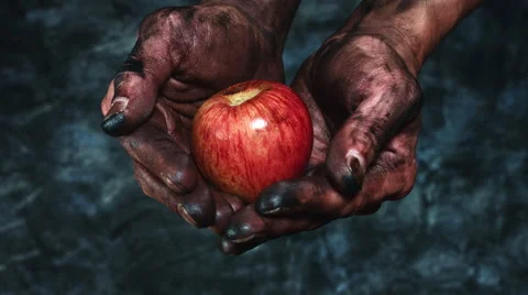 4k Technical Composition of Dirty Mechanic Hands Holding Apple Stock-Footage 66687174