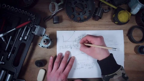 4K Technical Shot from Above of Hand Drawing Concepts Stock Footage 73754097