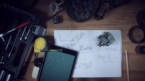 4K Technical Shot from Above of New day on Tablet Video stock 73754603