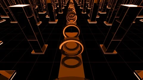 4K technological modern orange geometric city background endless Stock Footage 108587296
