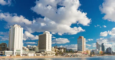 4K Tel Aviv At Day Beachfront - Time Lapse, Pan Right Vidéo 57964304