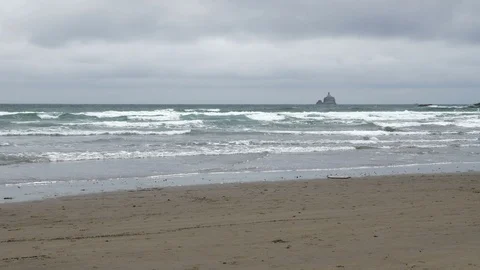 4K Terrible Tilly Lighthouse off Oregon Pacific Northwest Beach Long Shot Stock Footage 109426276