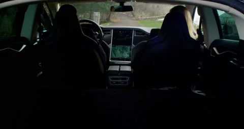 4k Tesla Model S Couple exit car and go for a walk Stock Footage 137614204