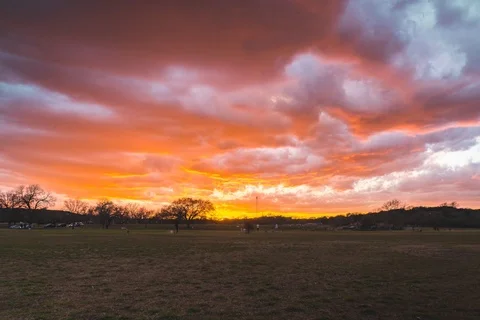 4K Texas Capital Time Lapse Zilker Park Sunset with People Stock Footage 102057786